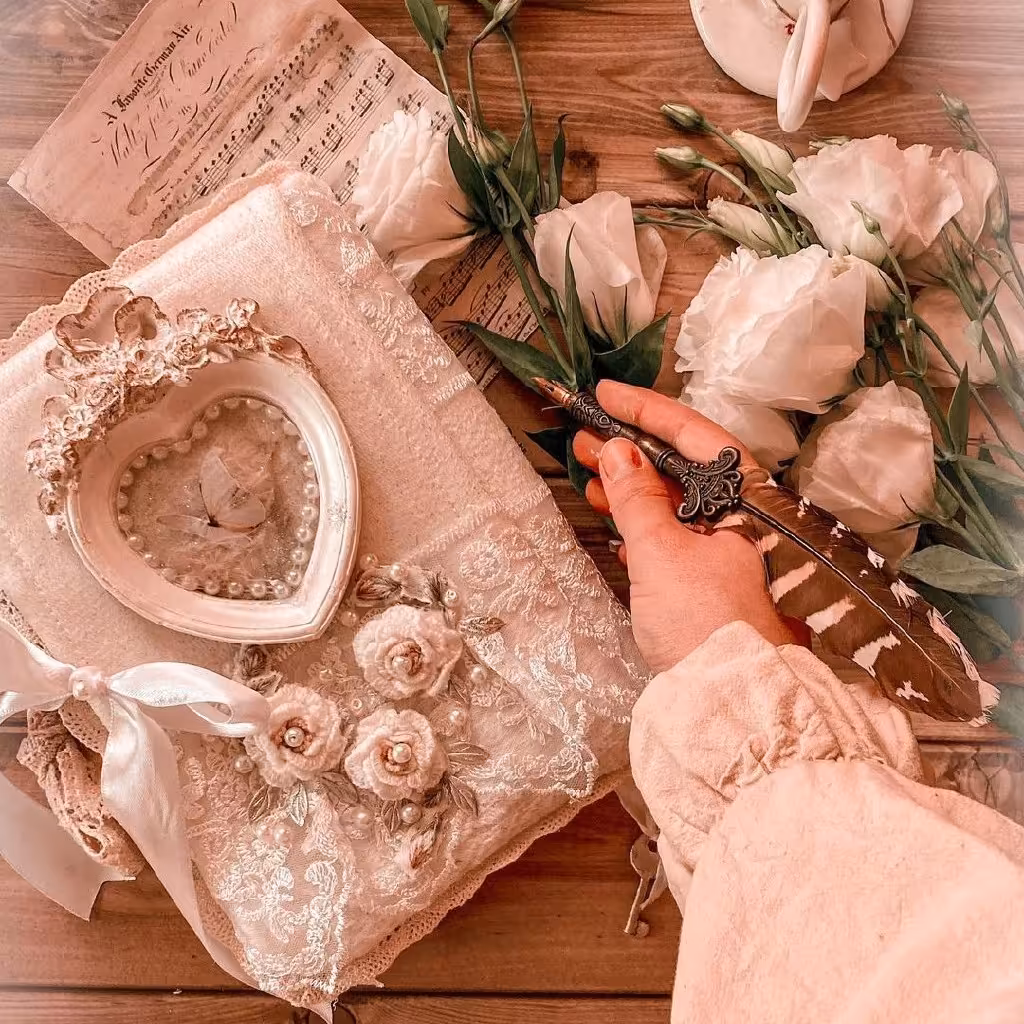 دفتر دست ساز پرنسسی شیری گلدوزی شده و قاب دار