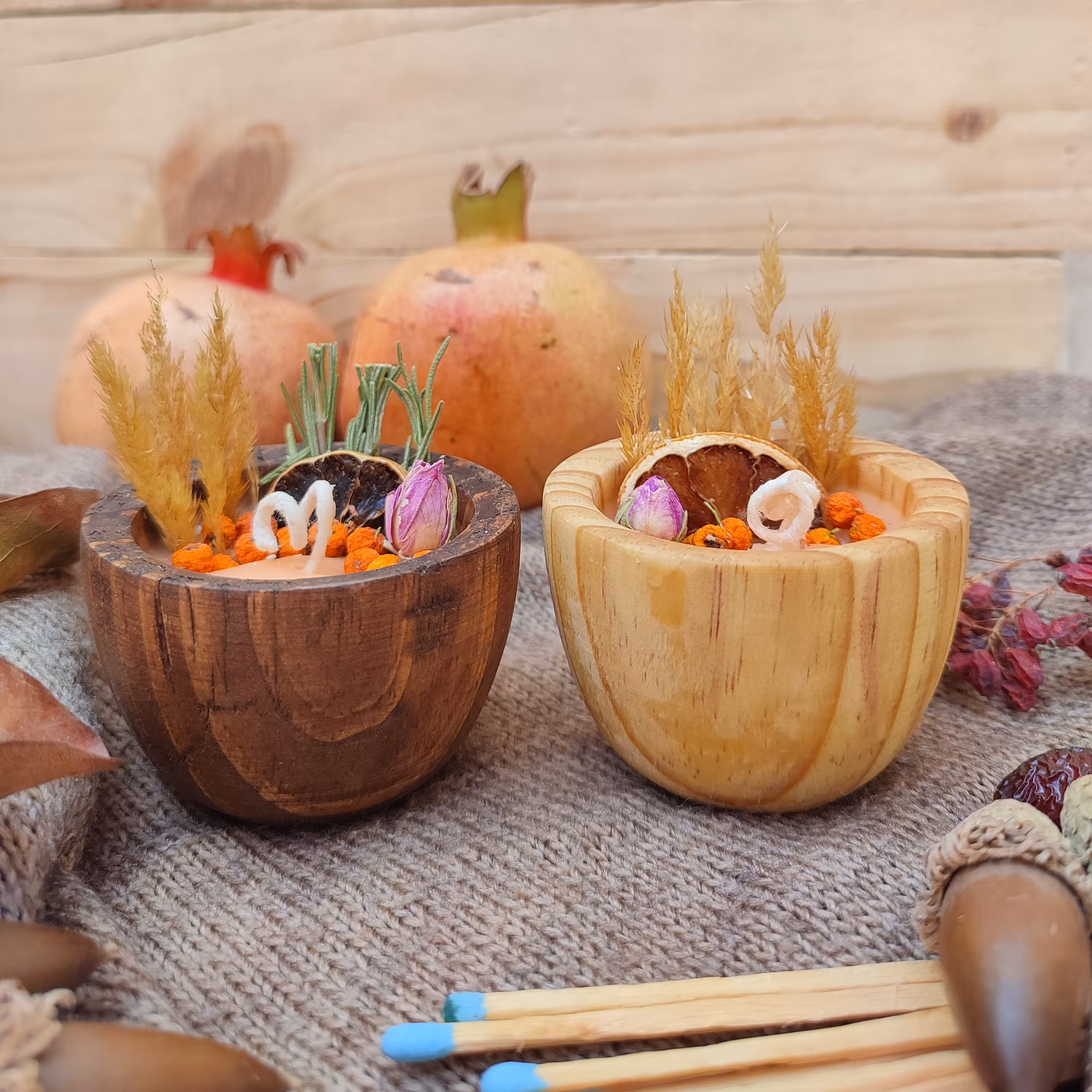 شمع چوبی بسته ی دو عددی،شمع کاسه چوبی بسته دو عددی،شمع معطر با اسانس وانیل