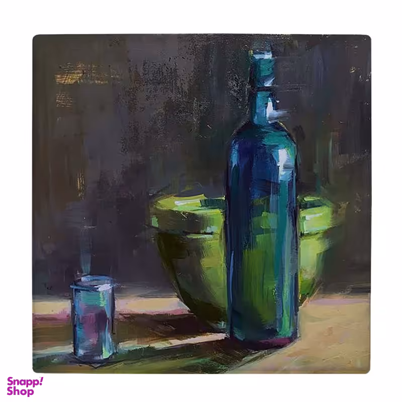 زیر لیوانی  طرح نقاشی بطری و لیوان شیشه ای کد 6085193_5080