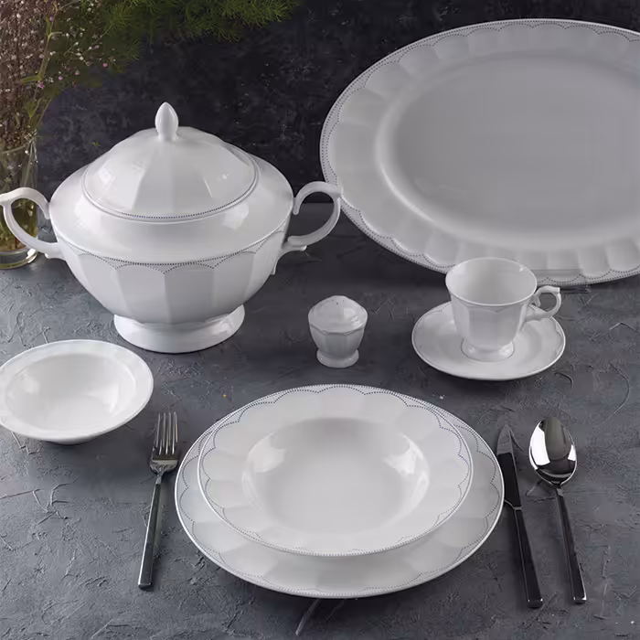سرویس چینی زرین 12 نفره کامل داتیس سرمه ای (103 پارچه)