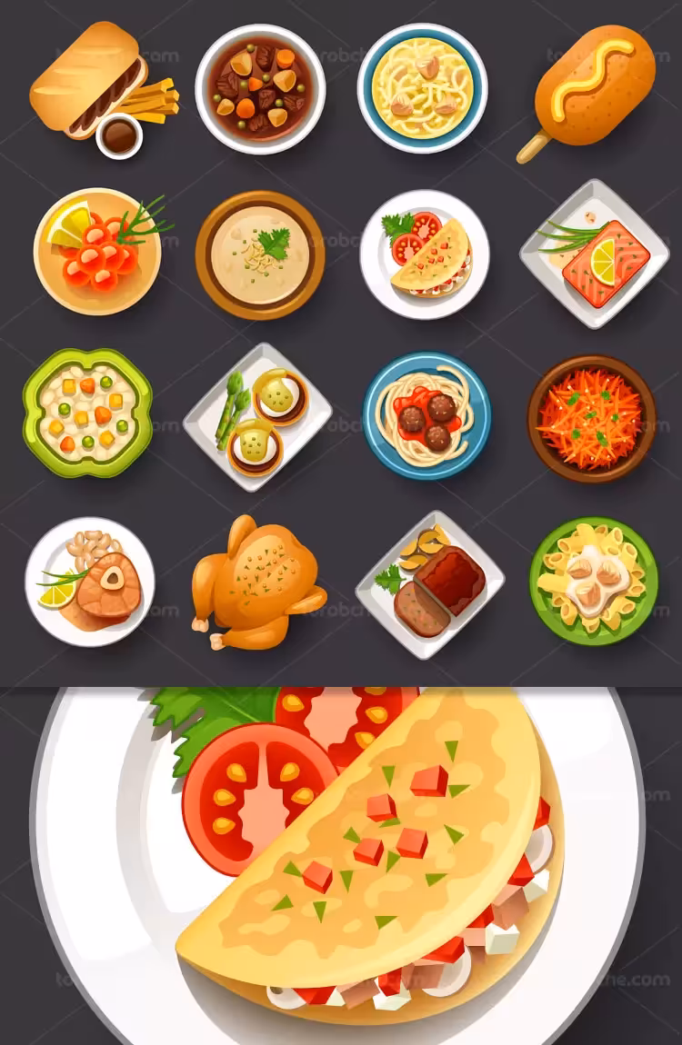 وکتور آیکن غذاهای مختلف | گرافیک با طعم تربچه