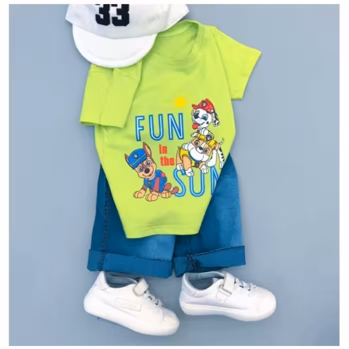 تیشرت و شلوارک بچگانه اسپرت جنس تیشرت سوپر پنبه اعلا و شلوارک جین کاغذی