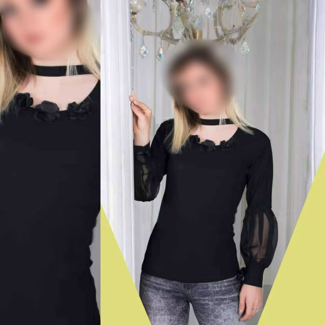 شومیز زنانه آستین فانوسی جنس کرپ کش تک رنگ مشکی فری سایز  تا42 نهایتا 44 