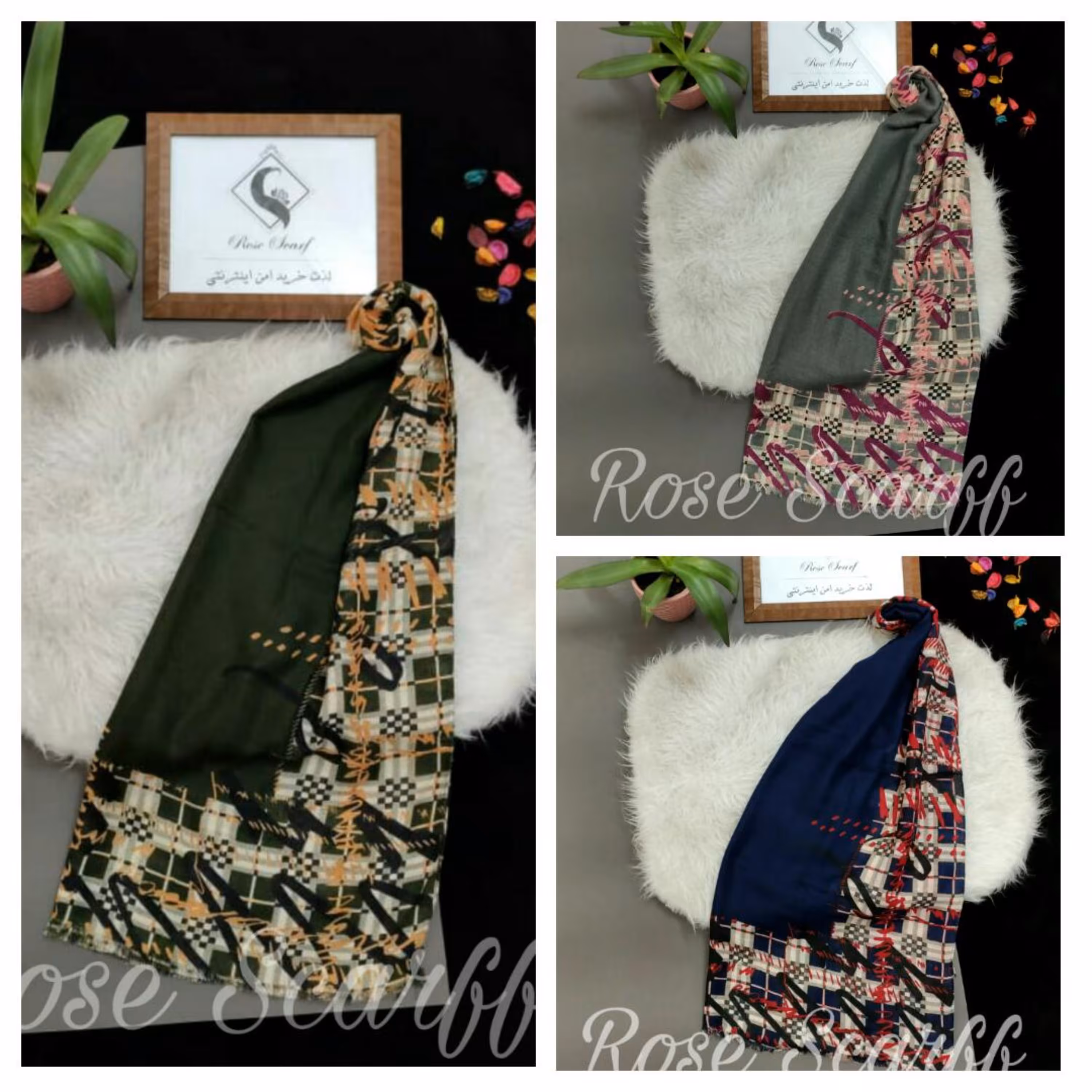 شال نخی طرح باربری ، مناسب چهار فصل