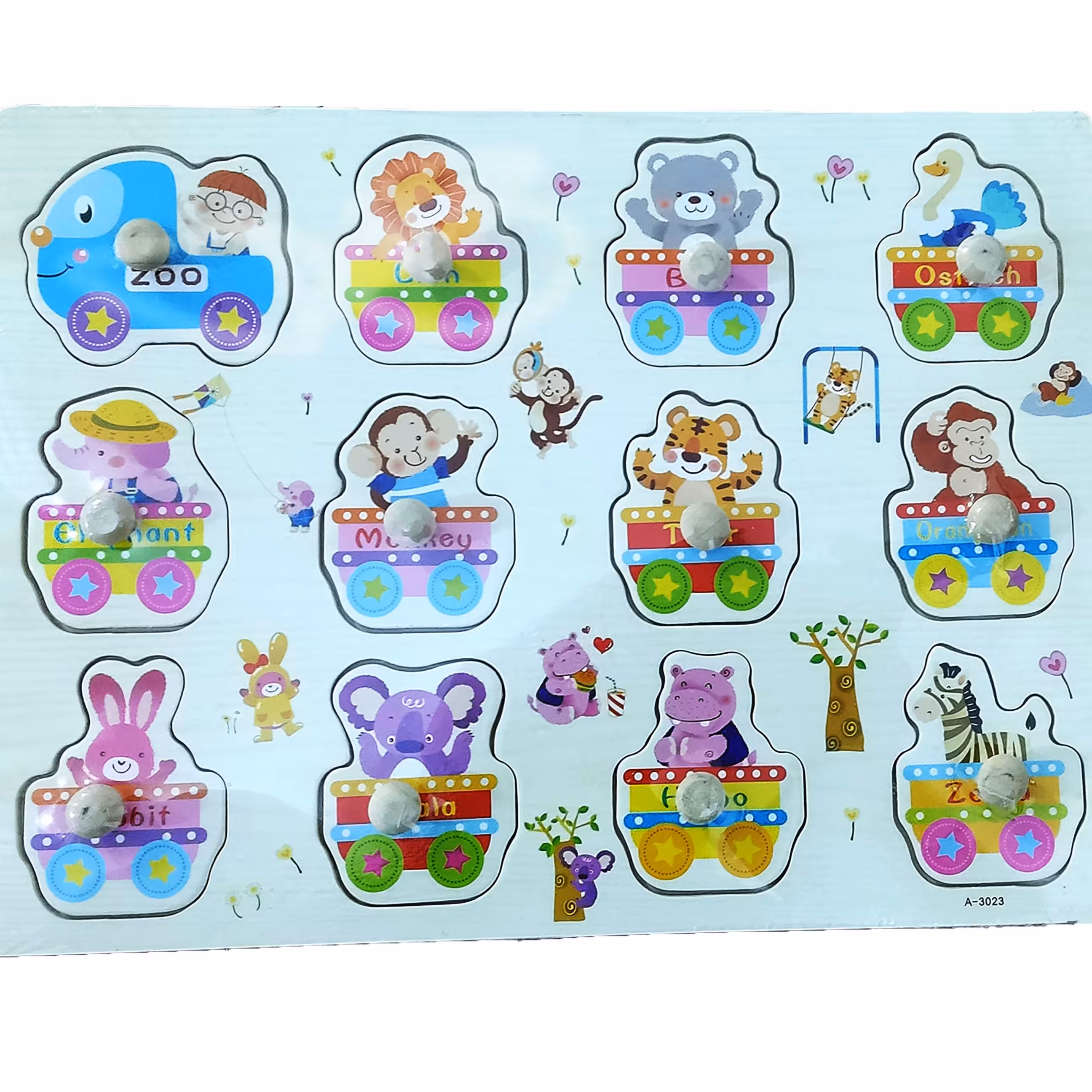 پازل چوبی جاگذاری دکمه ای مدل قطار حیوانات 