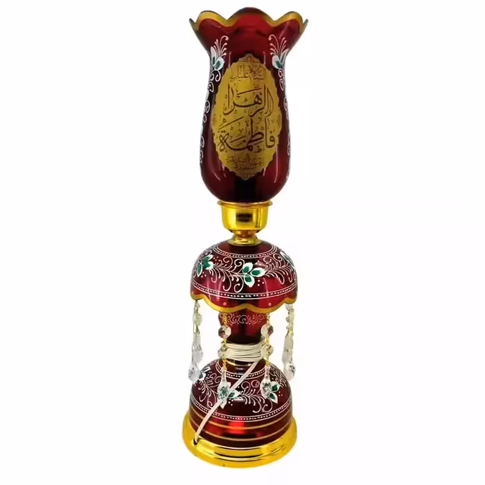 103252-لاله شمعدانی کوچک ارتفاع 46 قطر دهانه 11-قرمز یا اباصالح المهدی عج و یا فاطمه الزهرا س-کنار منبری هیئت
