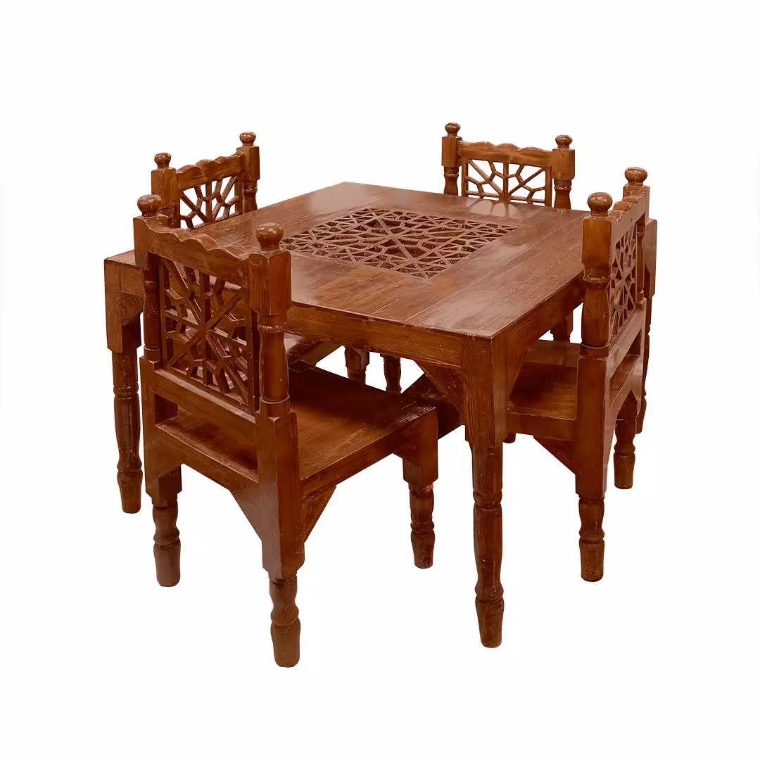میز ناهار خوری چوبی سنتی  طرح گره چین ست 4 نفره