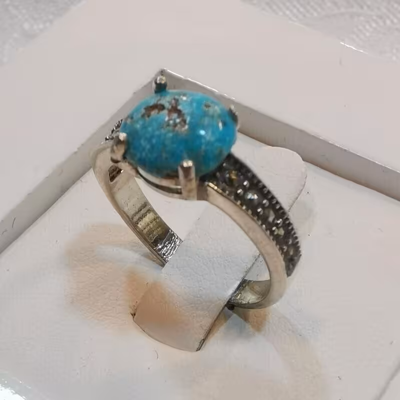 357-انگشتر نقره عیار 925 زنانه با سنگ فیروزه نیشابوری طبیعی و اصلی کد w-25-1-53 -2.77