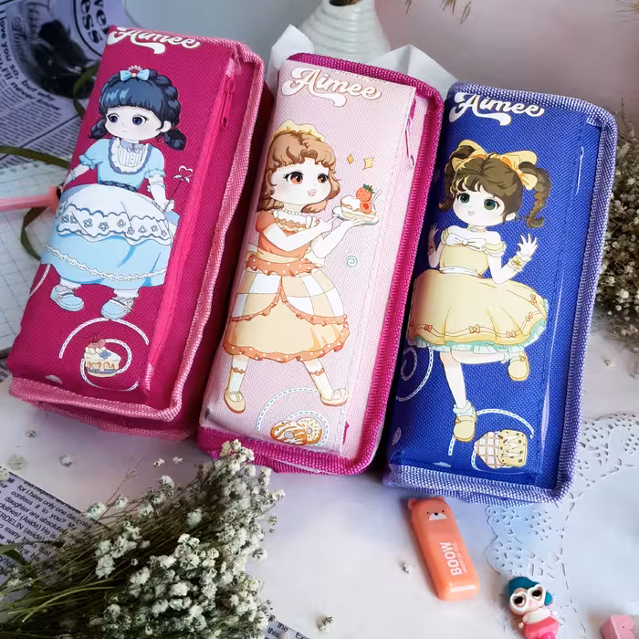 جامدادی برزنتی دو زیپ با کیفیت دوخت عالی وارداتی طرح دختر پرنسسی