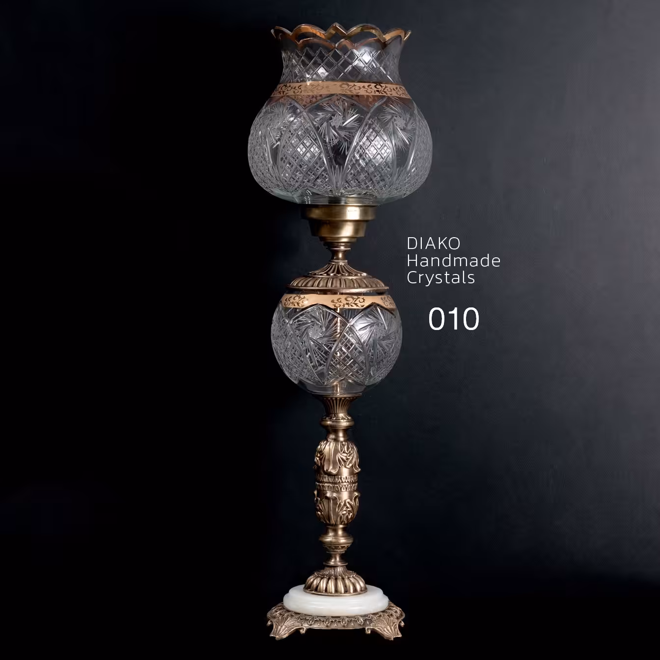 یک جفت چراغ پایه برنجی دو تکه طلا مات سایز متوسط (65 سانت) دستساز دیاکو کریستال