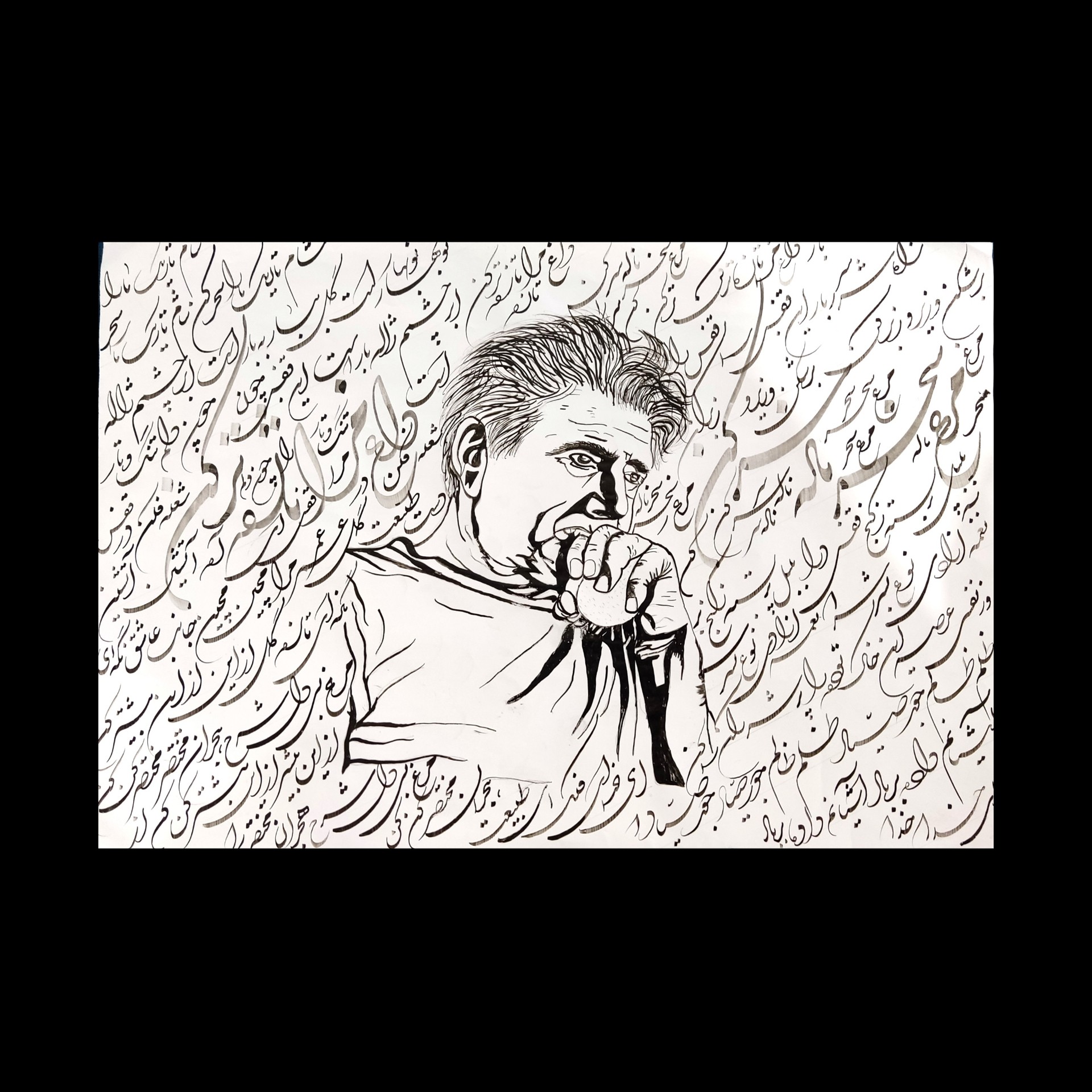 تابلوی خط نقاشی سیاه و سفید ( کار دست )