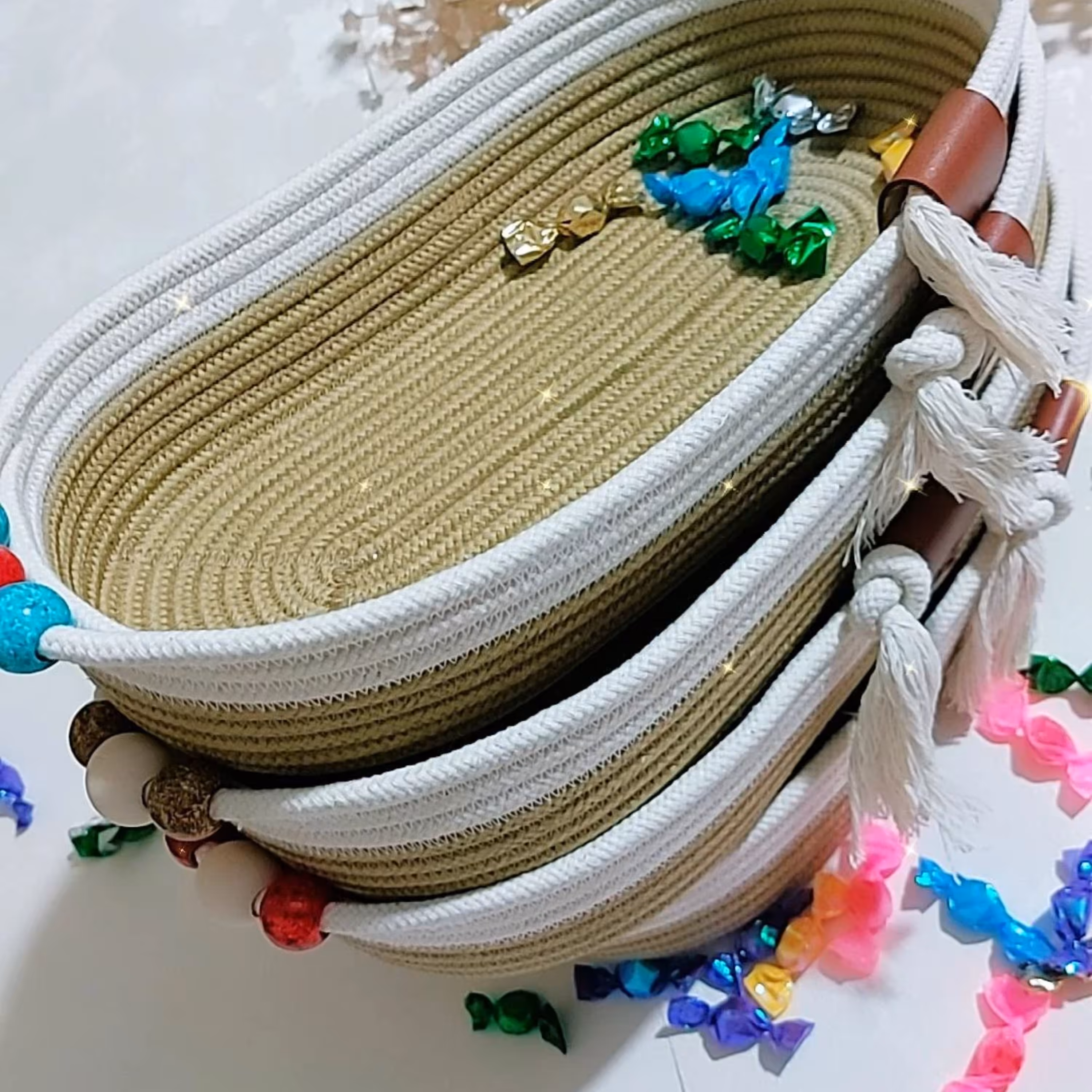 سبد قیطان دوزی برای جا قاشقی سبد نان و سبزی 