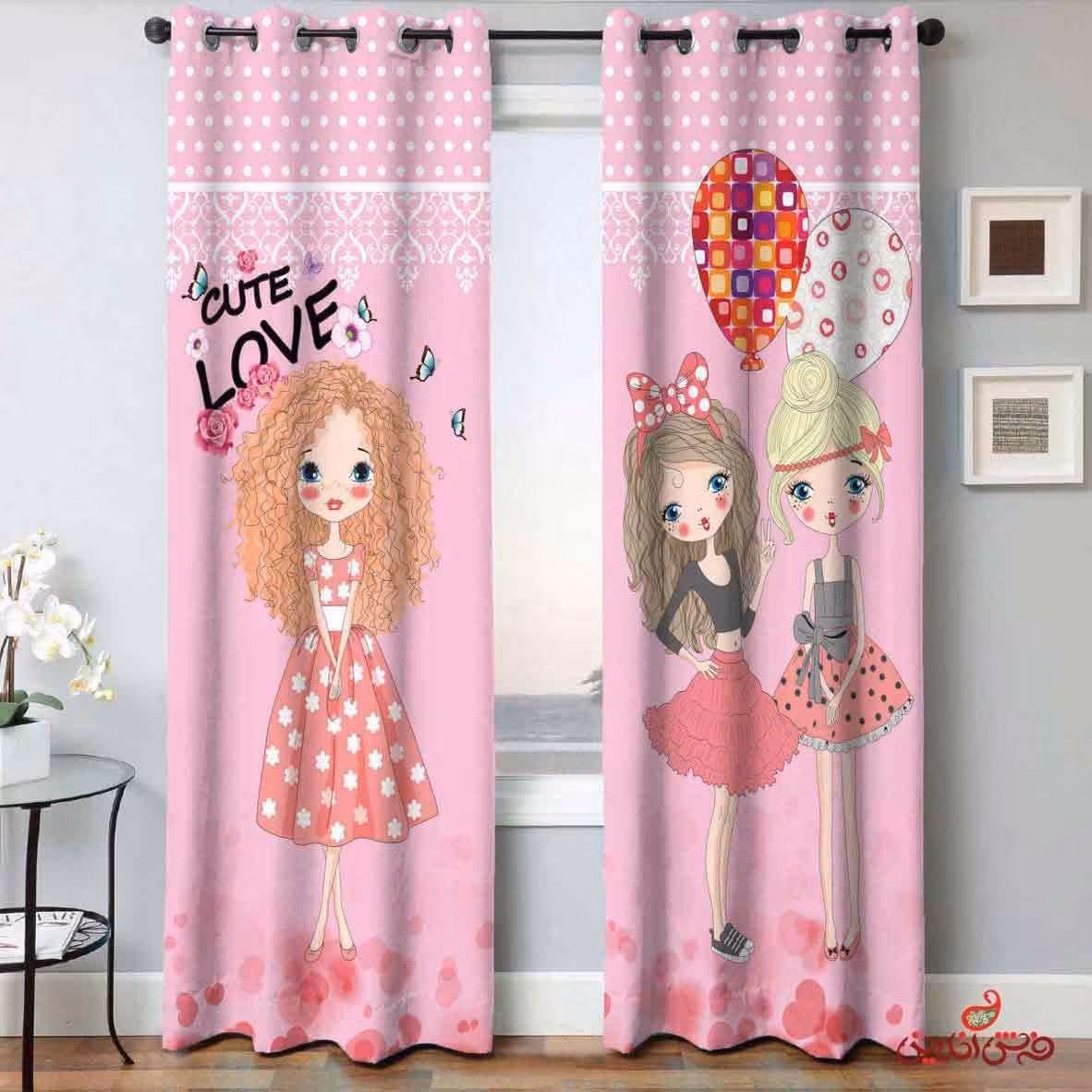 پرده 2عددی کودک طرح پرنسس ها و بادکنک کد 2049