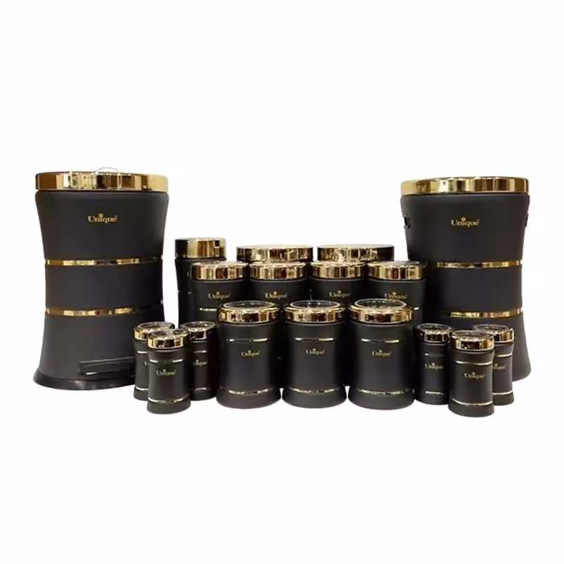 سرویس یونیک 18 پارچه کمر باریک مشکی مات درب طلا 4697