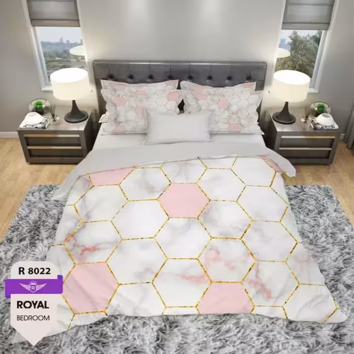 سرویس روتختی یک نفره میکروتترون سه بعدی،طرح لونه زنبوری سفید صورتی،مناسب بزرگسال،برای تخت 90