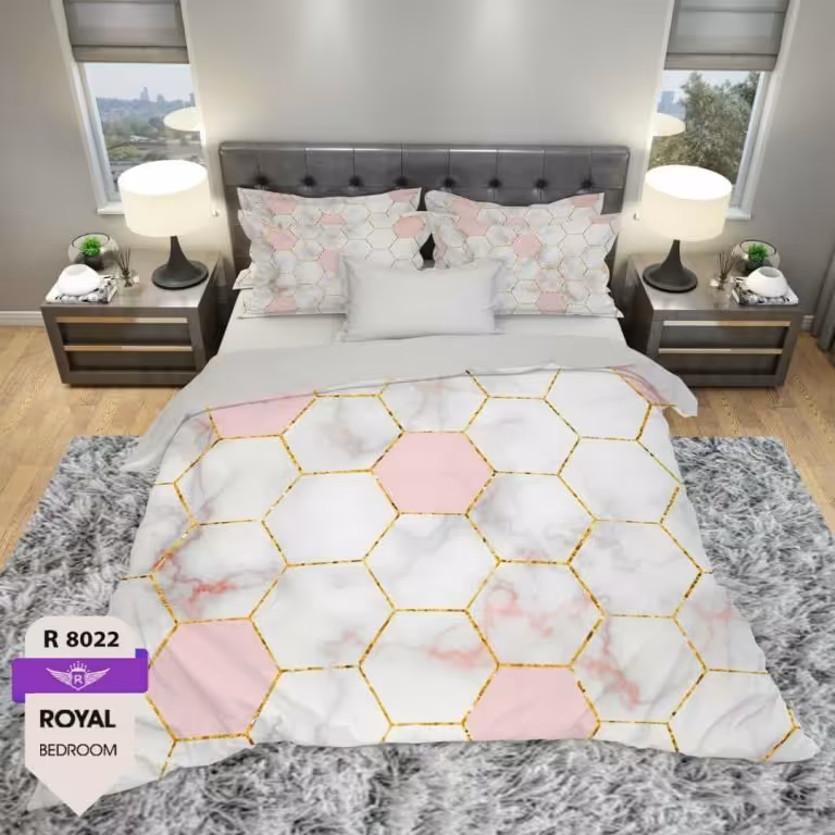 سرویس روتختی یک نفره میکروتترون سه بعدی،طرح لونه زنبوری سفید صورتی،مناسب بزرگسال،برای تخت 90