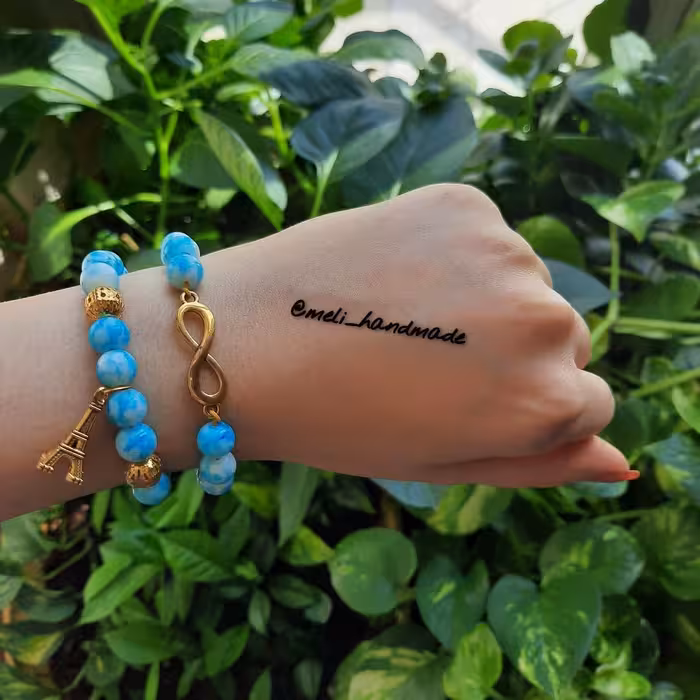 سِت دستبند سنگ آبرنگی آبی آویزدار بی نهایت زنانه و دخترانه
