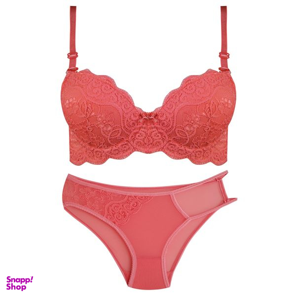 ست شورت و سوتین زنانه لنا مدل فنردار کاپ اسفنجی کد 4853 رنگ گلبهی