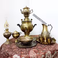 سماور برنجی ذغالی 3لیتری با ست 