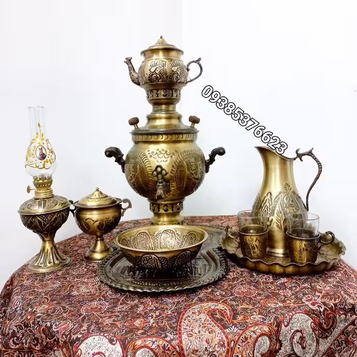 سماور برنجی ذغالی 3لیتری با ست 