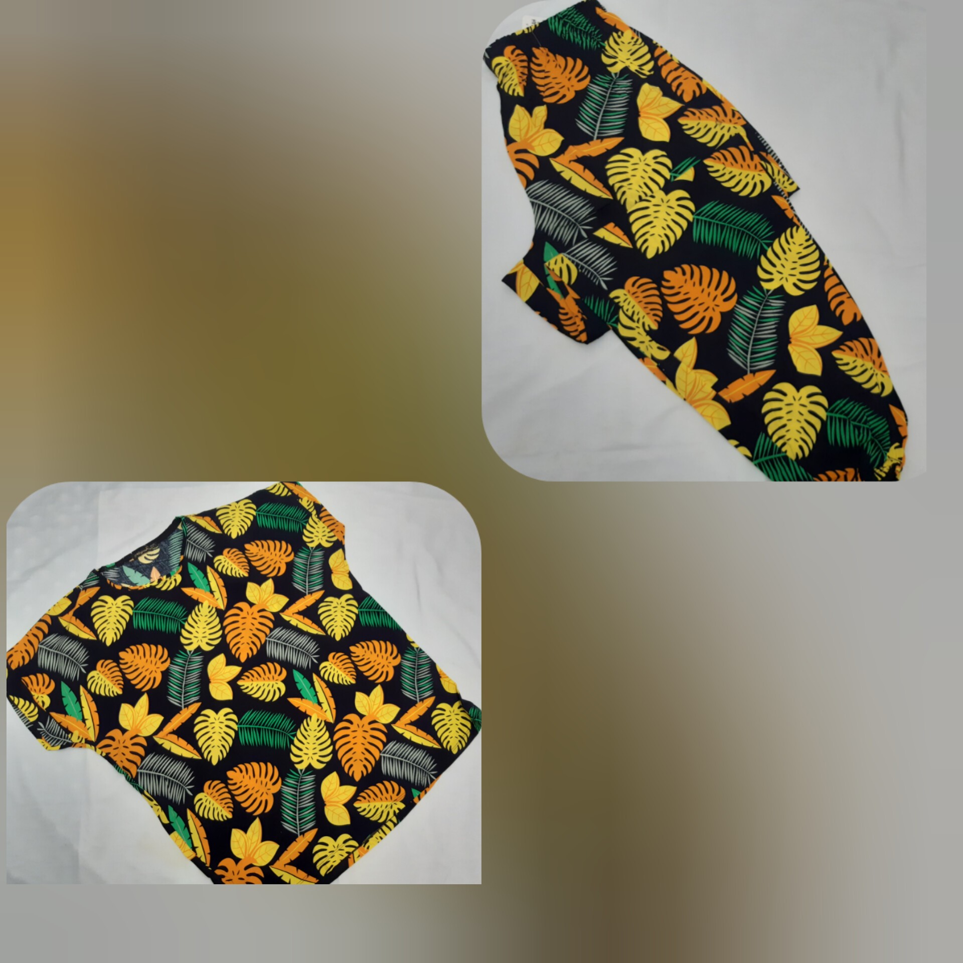 بلوز  و شلوار نخی طرح برگ