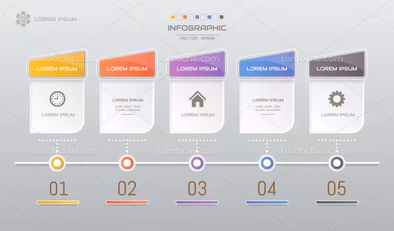 وکتور اینفوگرافیک رنگارنگ پنچ بخشی | گرافیک با طعم تربچه