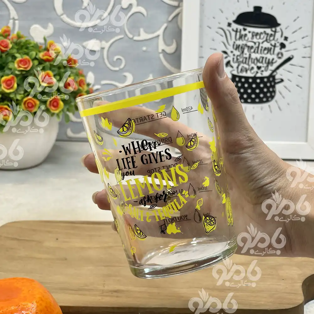لیوان شیشه ای میوه ای ترک گلدار