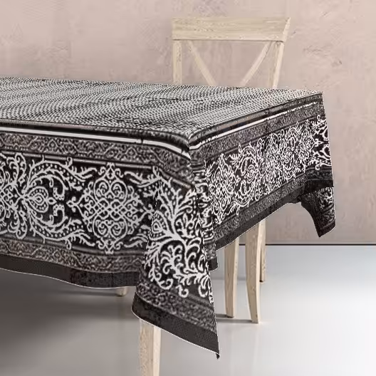 رومیزی سه متری طرح مدرن طوسی مخمل کوبیده شده مناسب 4 تا 6 نفر ارسال رایگان