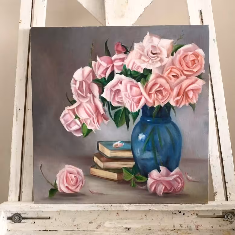 تابلو رنگ روغن طرح گل رز 