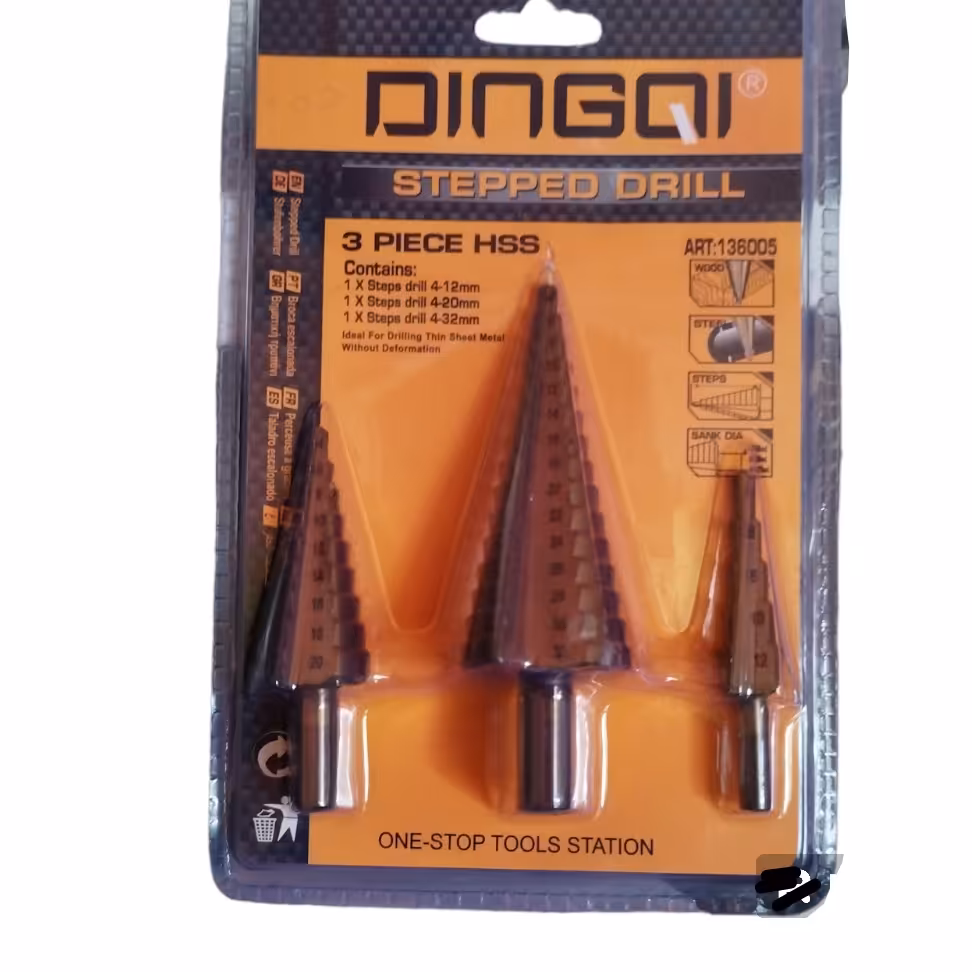 مجموعە 3 عددی متە کاجی پلەای  از برند  دینگشی ، جهت سوراخکاری از قطر 4 تا 32 میلیمتر ، اندازە در بستەبندی 19 در 12 سانتی