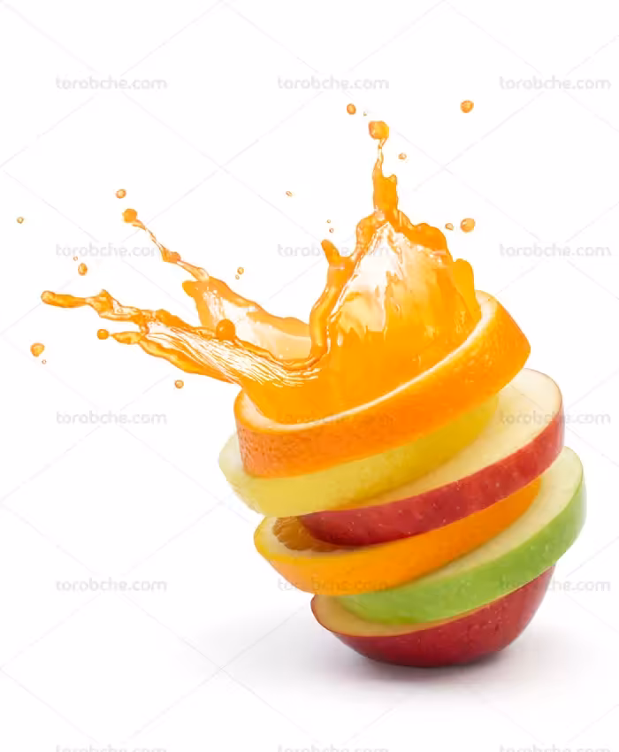 عکس با کیفیت میکس میوه ها با آب پرتغال - گرافیک با طعم تربچه