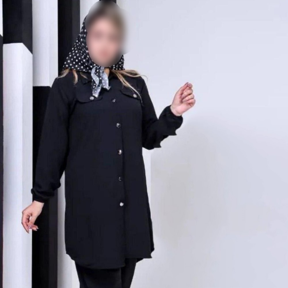 مانتو زنانه مدل جلو دکمه دار جنس ابرو بادی تنخور شیک مجلسی بیرونی فری سایز ه از سایز 38 تا 44