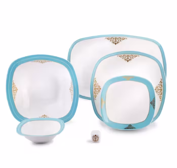 سرویس غذا خوری 27 پارچه چینی زرین ایران سری کواترو مدل ارمیتاژ فیروزه ای درجه عالی zarin Armitaj 27 pcs