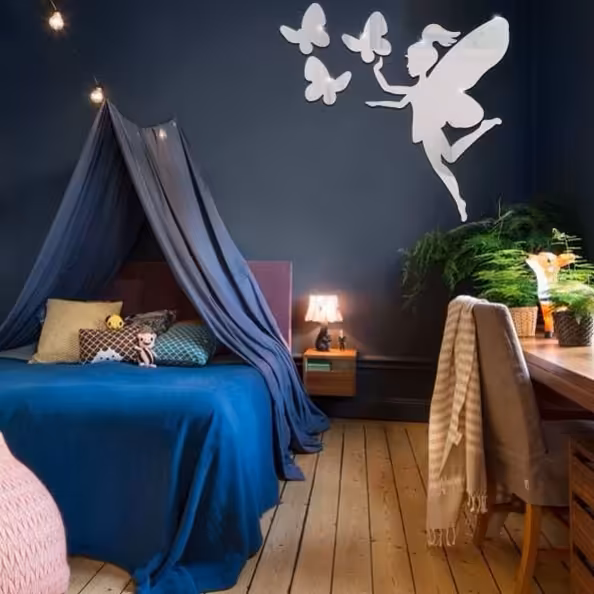 آینه دکوراتیو مولتی استایل طرح پری ،ابعاد کلی طرح 50 سانت، در دو رنگ طلایی و نقره ای