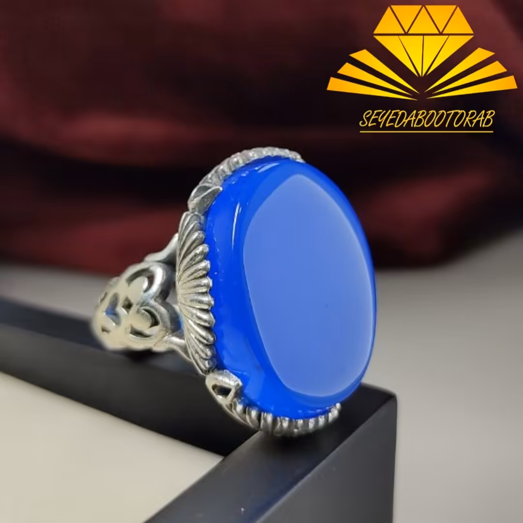 انگشتر نقره عقیق آبی خراسانی مردانه