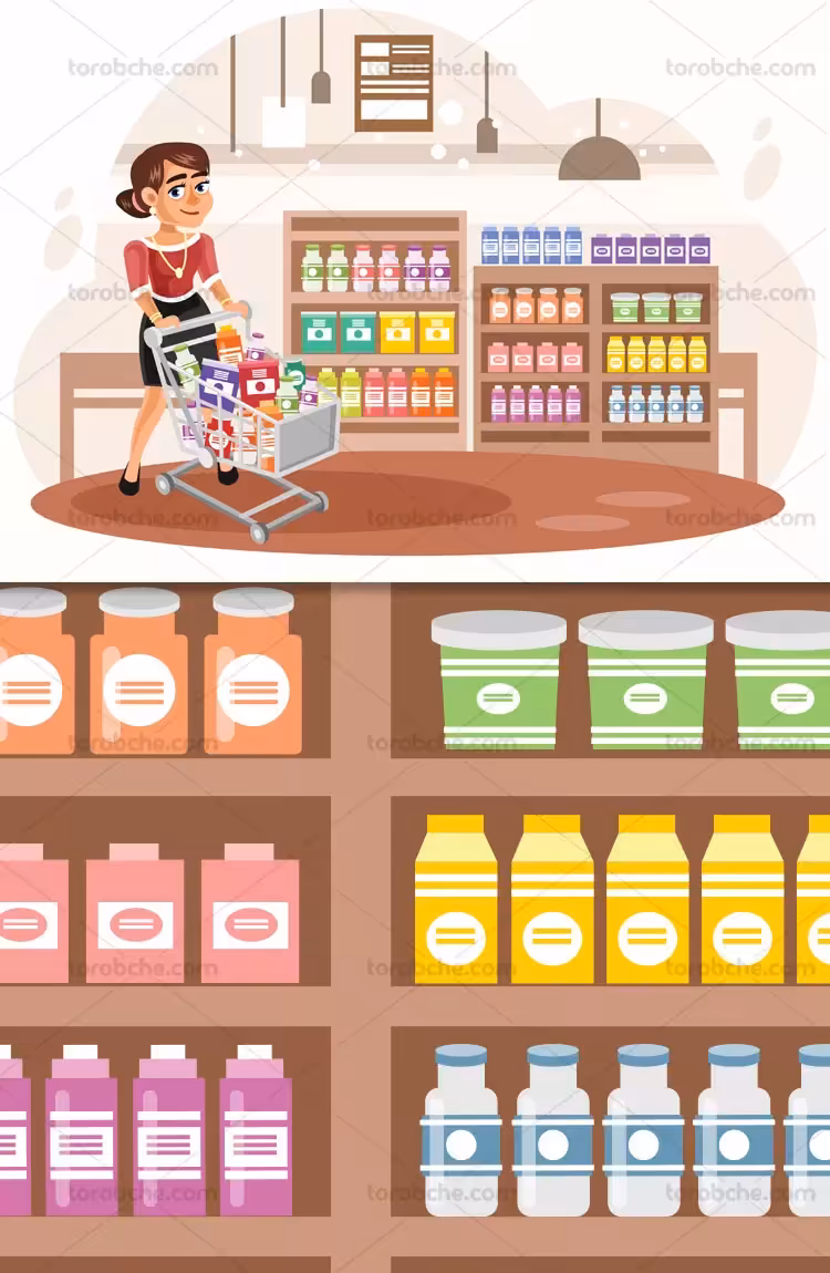 وکتور خرید کردن در سوپر مارکت | گرافیک با طعم تربچه