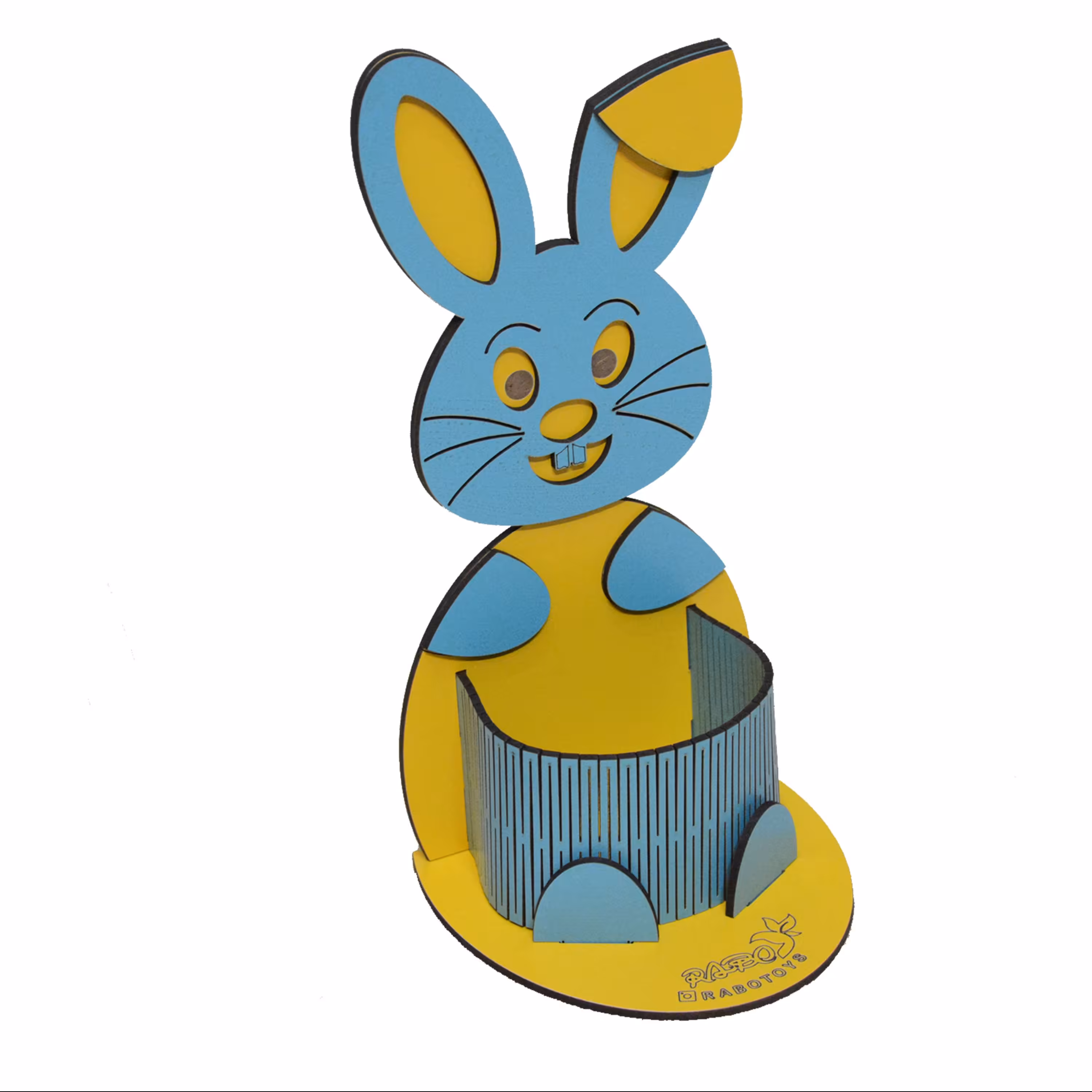 جامدادی رومیزی چوبی دو رنگ طرح خرگوش خوشحال آبی