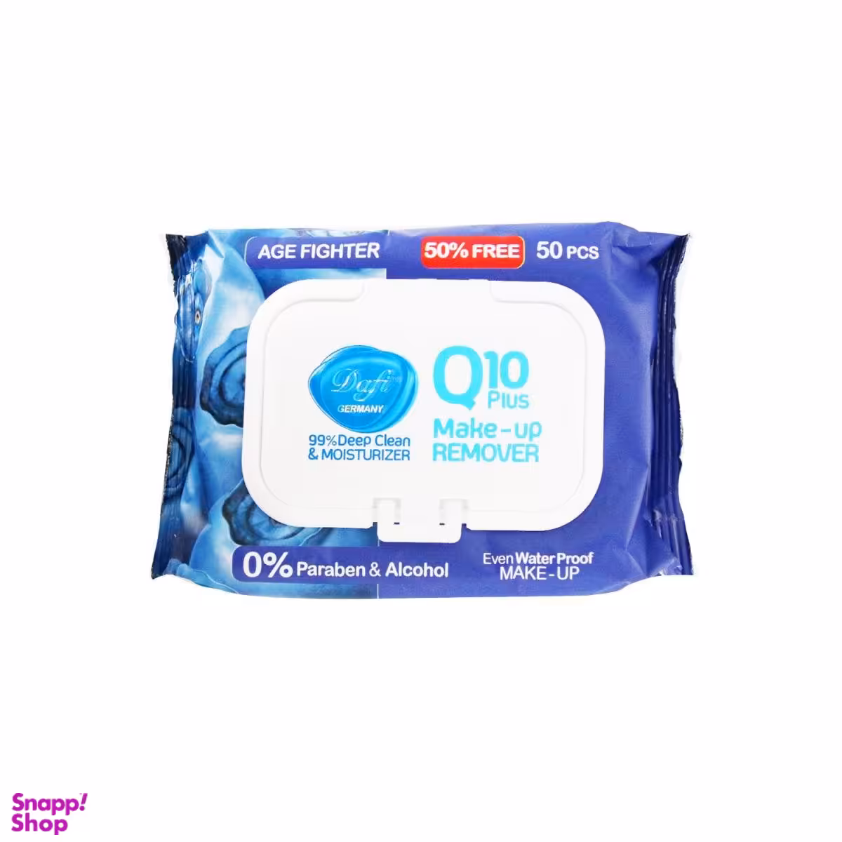 دستمال مرطوب پاک کننده آرایش چشم و صورت دافی حاوی عصاره بلوبری بسته 50 عددی