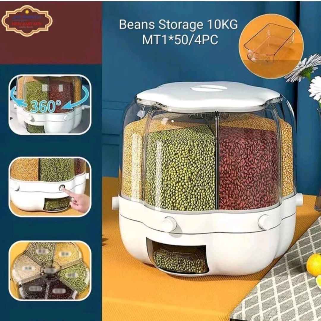 جا حبوباتی خوش فرم و زیبا طرح گل مدل چرخشی 360 درجه ظرفیت 10 کیلوگرم (جاحبوبات)جاحبوباتی