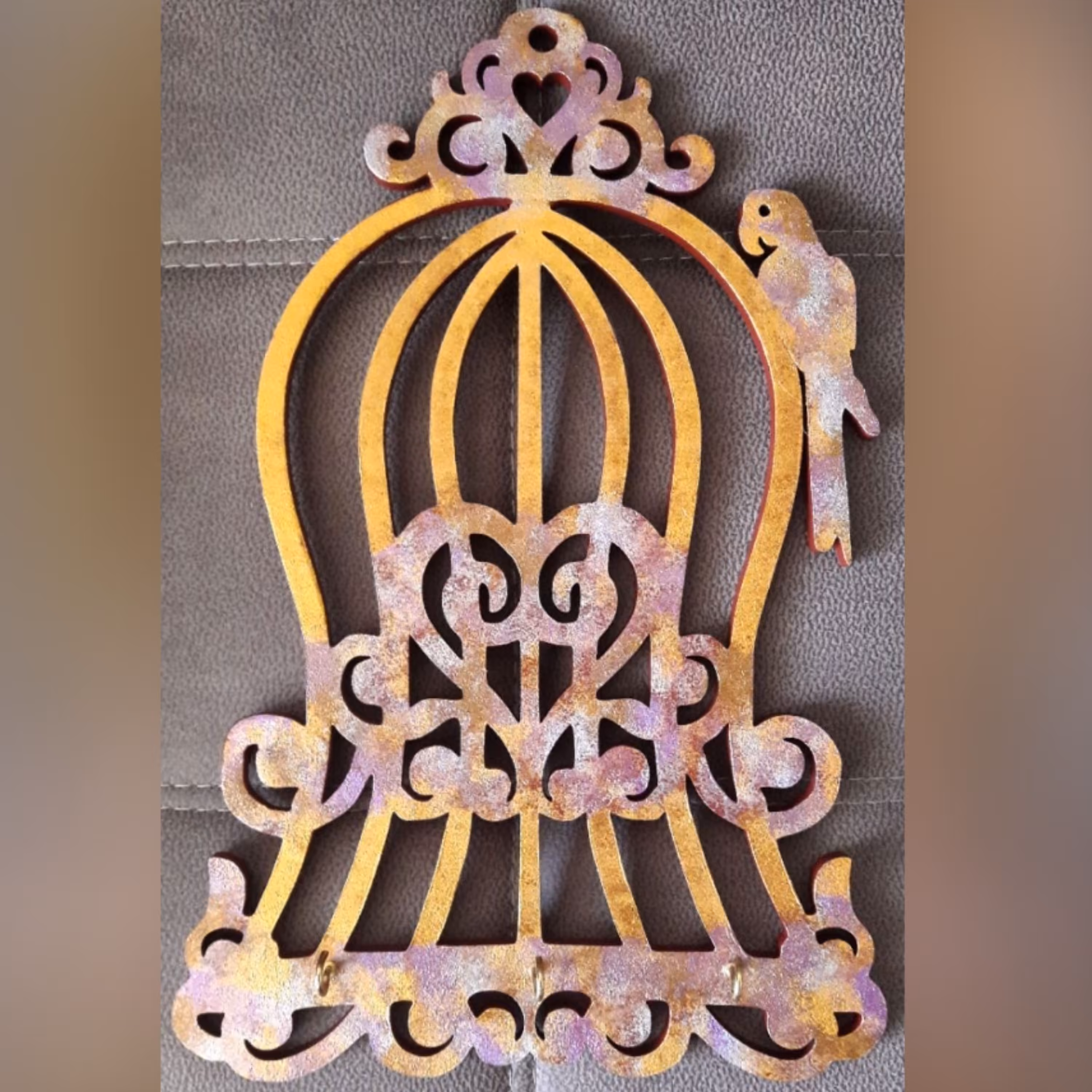 جاکلیدی چوبی طرح قفس و پرنده