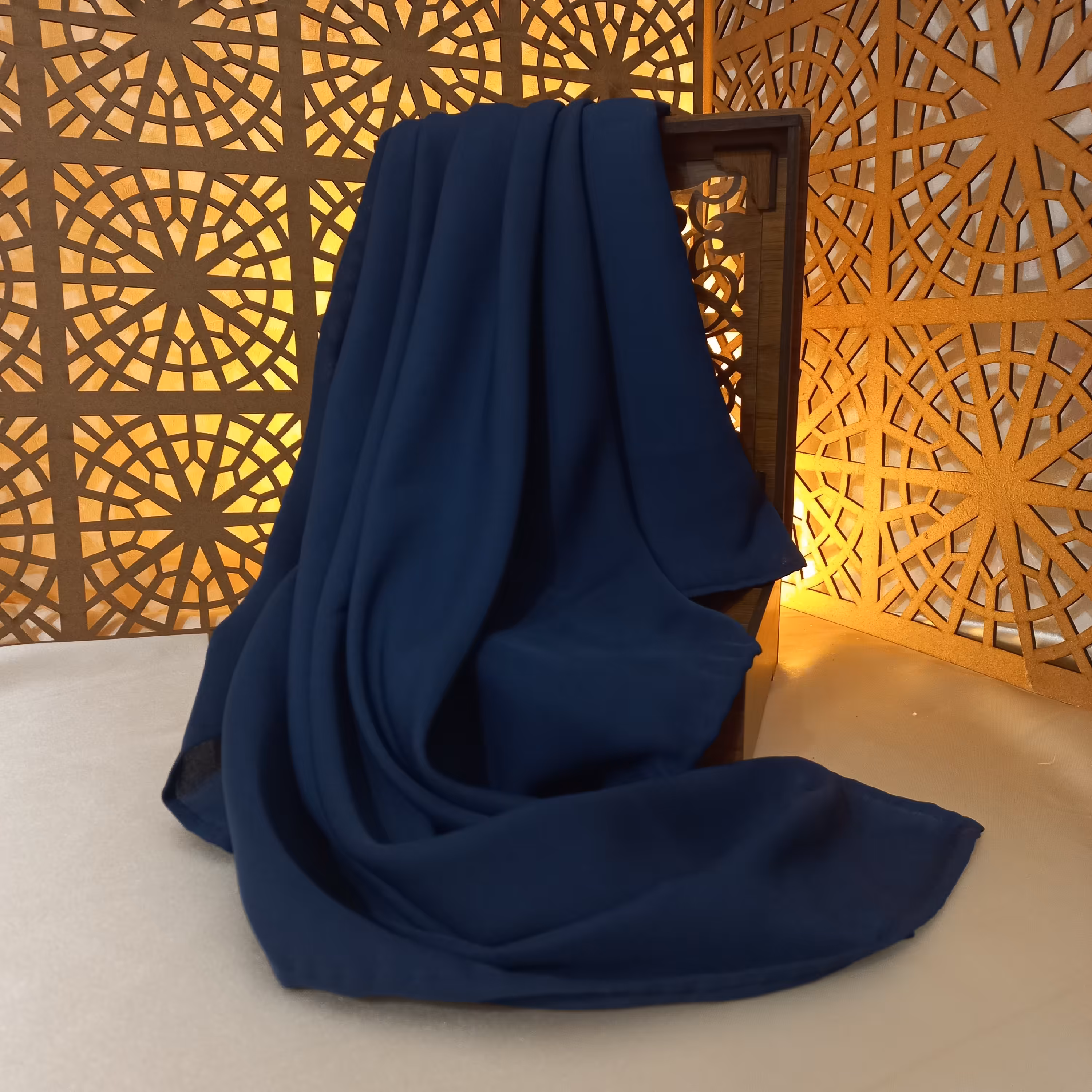 روسری کرپ حریر سورمه ای   دور دست دوز