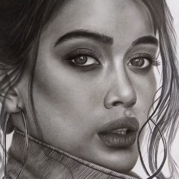 نقاشی سیاه قلم.چهره.سبک رئال