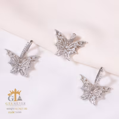 نیم ست نقره پروانه ای مجلسی و نگین باگت دار کد 16389