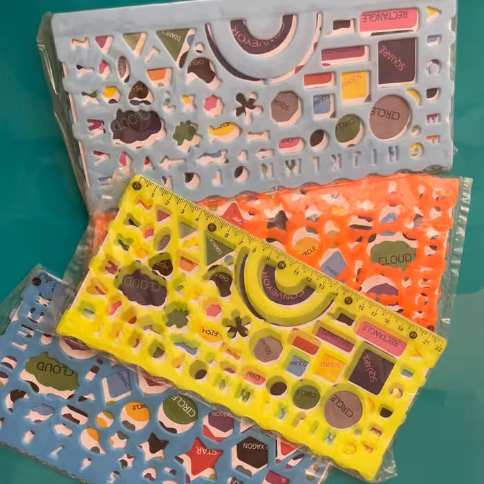 خط کش شابلون دوقلو زله ای منعطف  شکل های هندسی اصلی و فانتزی کاربردی  