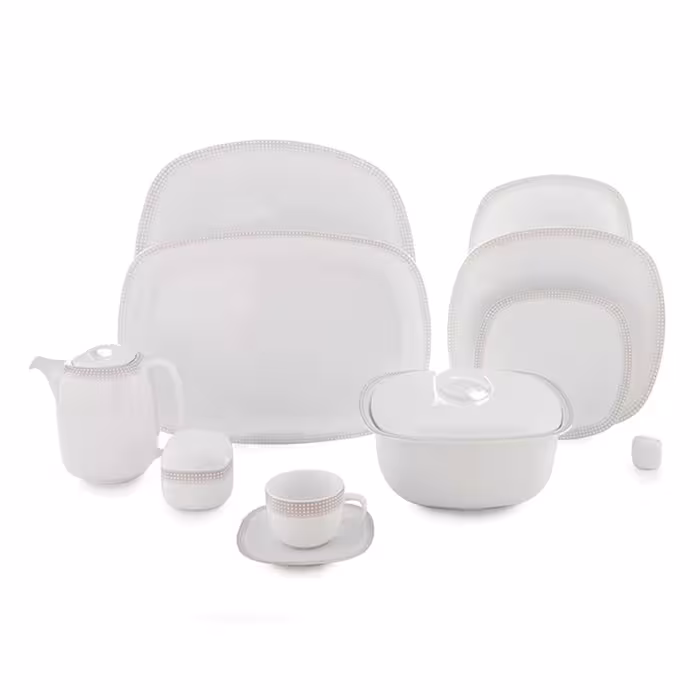 سرویس غذاخوری 98 پارچه چینی زرین مدل مون بلان طوسی