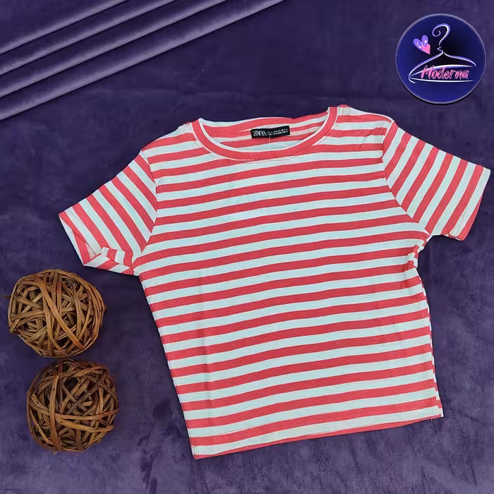 کراپ زنانه برند زارا  کبریتی راه راه نخ پنبه با ضمانت اورجینال کد 1141