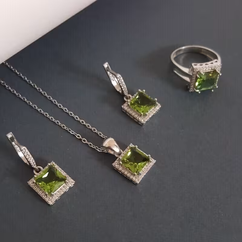 7-نیم ست نقره عیار 925 - باروکش اب رادیوم -با سنگ الکساندریت - کد 3- W 11.5