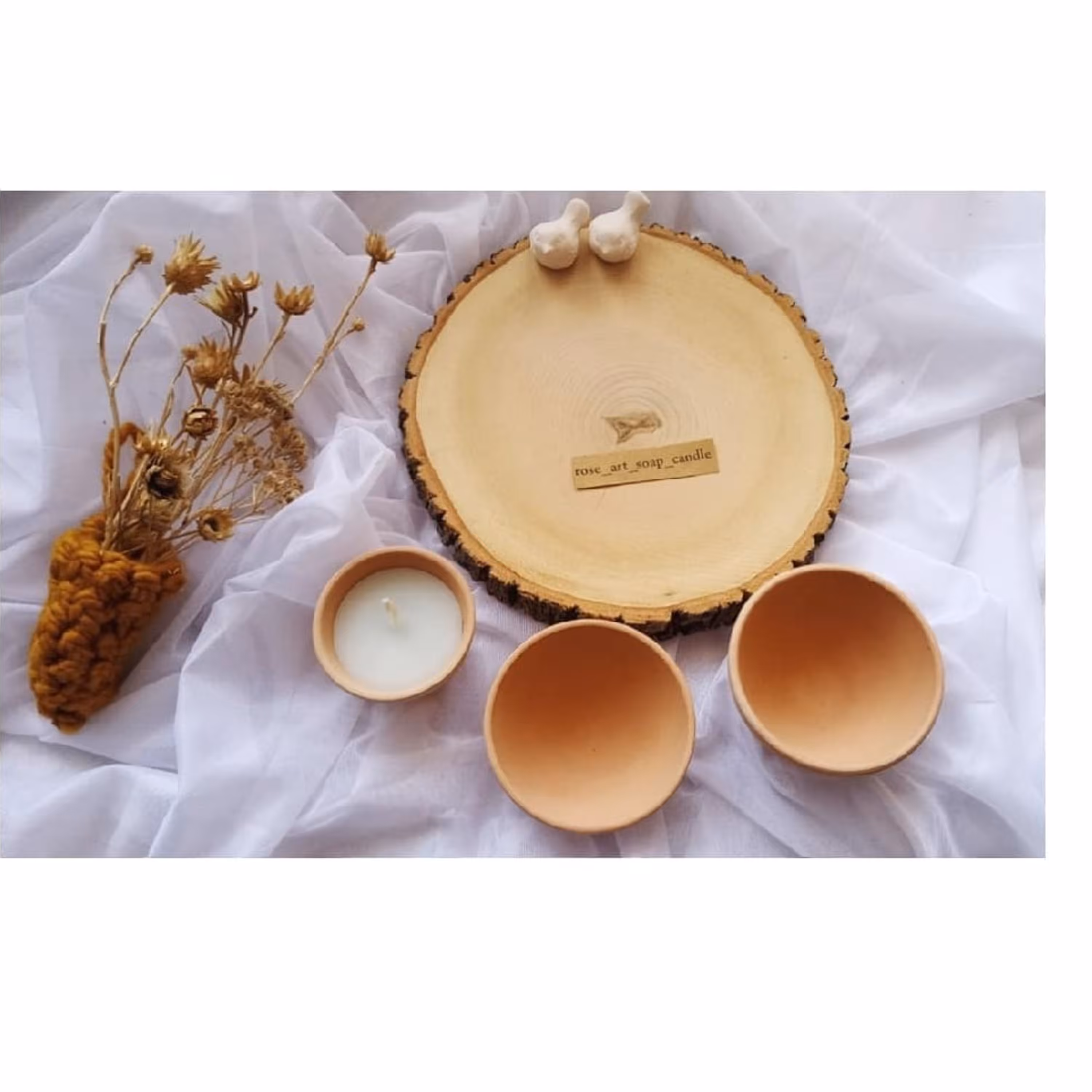 پک 4 عددی شمع سینی و کاسه ی سفالی