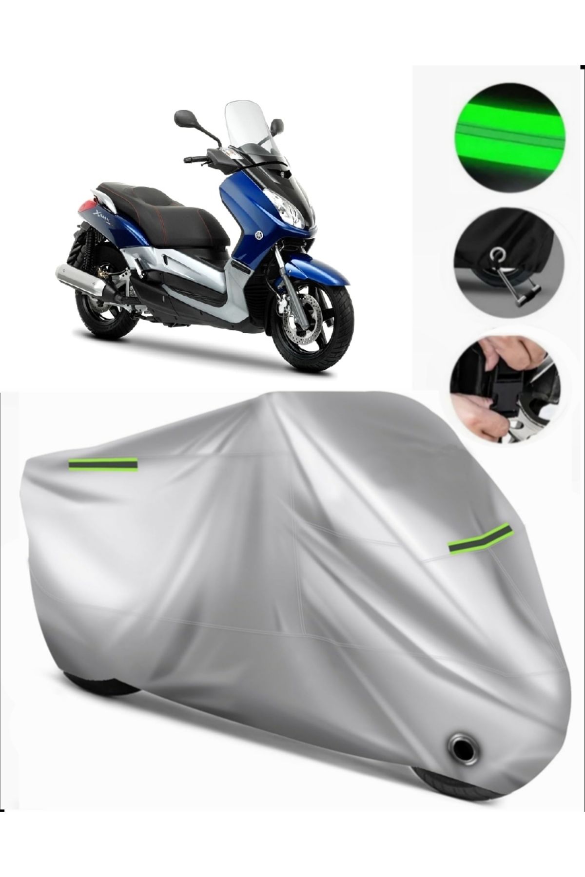 چادر موتورسیکلت خاکستری YAMAHA YP 250 R X MAX سازگار با موتور سیکلت TARKET PREMIUM قفل GRI MotoEn