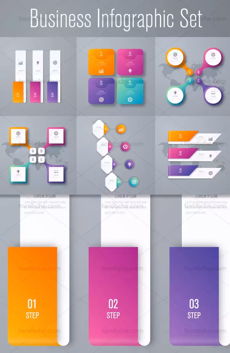 وکتور اینفوگرافیک های کسب و کار فلت | گرافیک با طعم تربچه